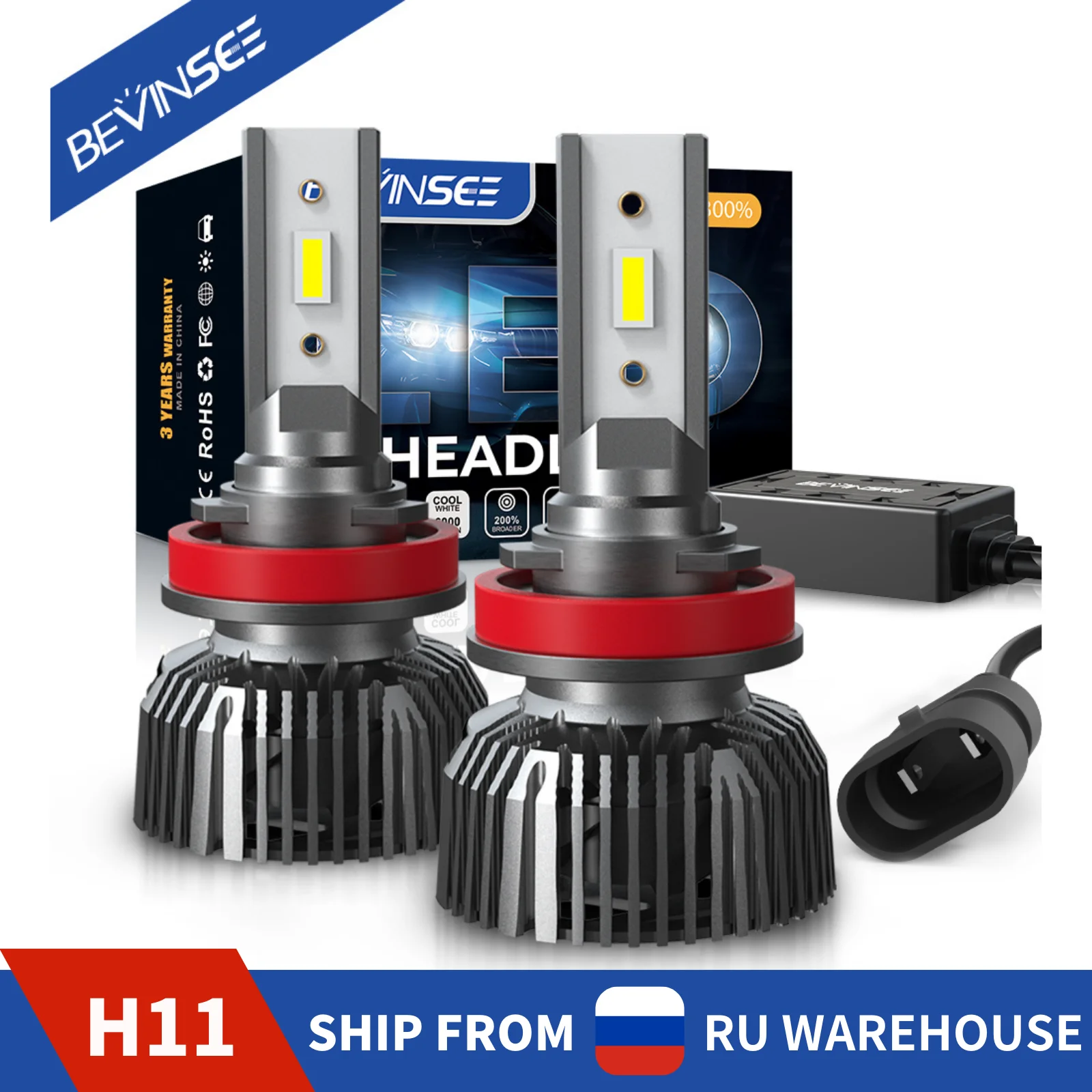Лампа для фар головного света Bevinsee H11, 60 Вт, 6000 лм, стабильная мощность, идеальный луч, модель H8, H9, фонари головного света для автомобилей, K