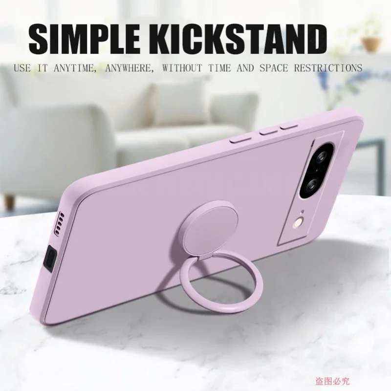 Case for Google Pixel 8 9 Pro XL Finger Ring Stand Holder Slicone Cover for Pixel 8 9A Solid Color Lens Protection Soft Funda