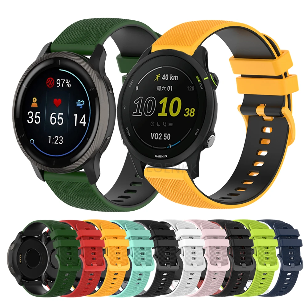 สีสันสายนาฬิกาข้อมือสำหรับ Garmin Forerunner 255 245 645 158 55/Venu 2/2 Plus/Vivoactive 4สร้อยข้อมือซิลิโคนสายรัดข้อมือ Correa