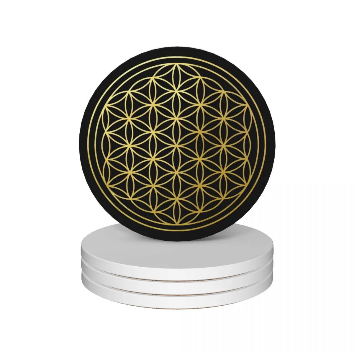 

The Flower Of Life gold mandala sacred geometry spiritual protection symbol Ceramic Coasters (Set of 4) flower plate Coasters