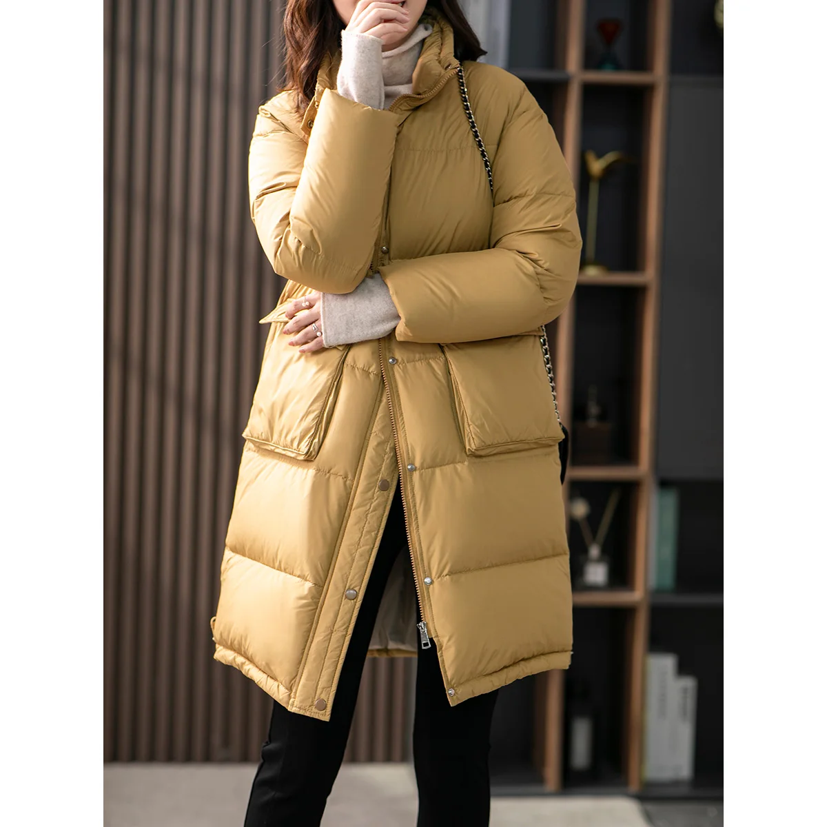 Women's Mid-Length down Jaet White Du Feather Thi Warm Faionable Versatile Korean Sle Commute Wind Winter New Arrival