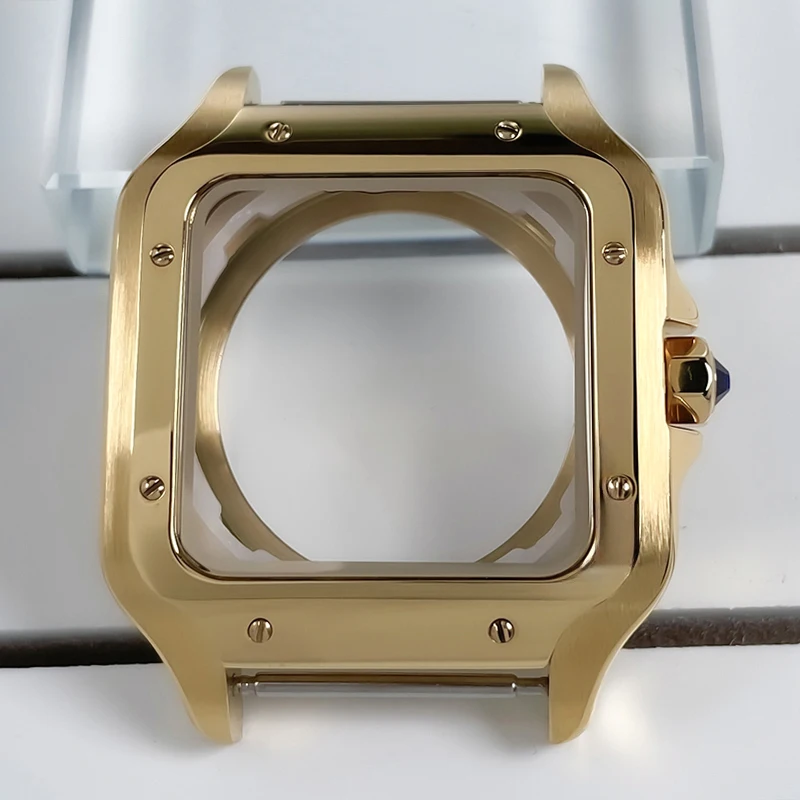 38mm NH35 Vierkante Kast Zwart Goud Roestvrij Staal Modificatie Onderdelen Voor SKX Mod Accessoires Fit Santo Case NH35 NH36 Beweging