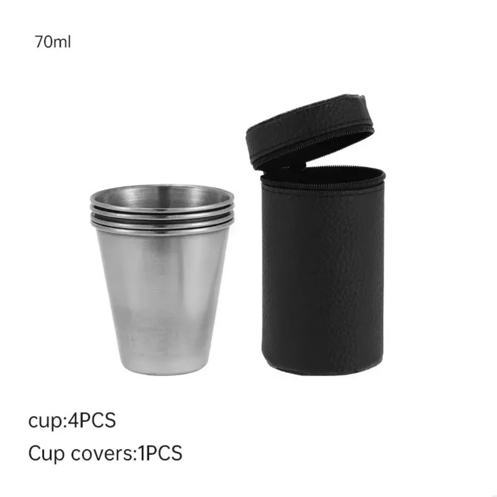 

4Pcs Outdoor Stainless Steel Camping Cups Mini 30ml/70ml/170ml Whisky Wine Glass with Case Beer Mugs Drinkware