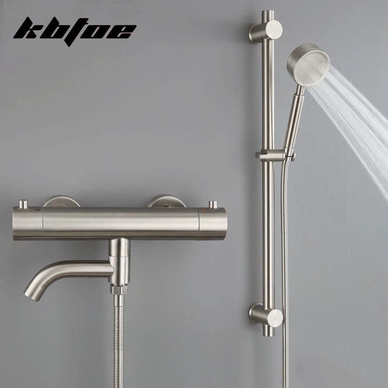 

Brushed Nickel Thermostatic Bathtub Rain Shower Faucet Set Bathroom Wall Mounted Mixer Tap With Hand Shower Stainless steel