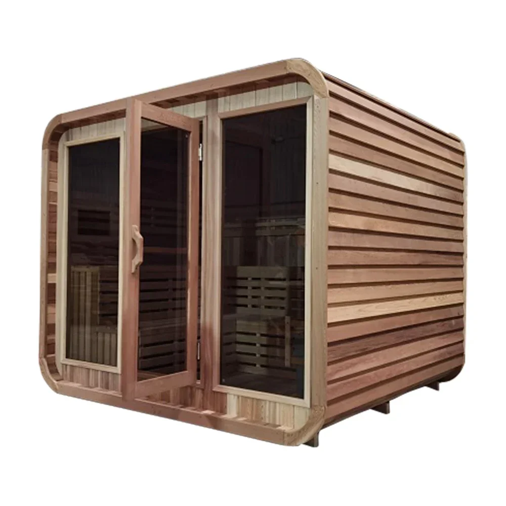 Kanadische Hemlock Outdoor Cube Holzsauna Dampfsaunaraum mit Herd