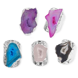 Irregular Geode Stone Agate Open Ring for Women Girls Adjustable Finger Jewelry 1pcs Random