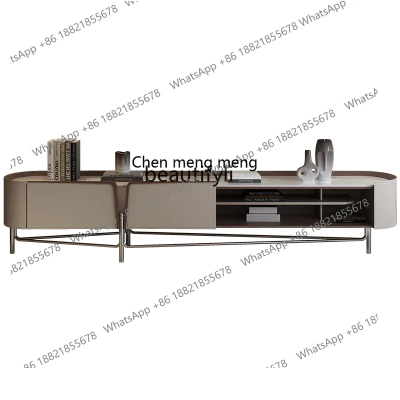

xz1X1Saddle leather TV cabinet coffee table combination, household Italian style, metal high-end floor cabinet