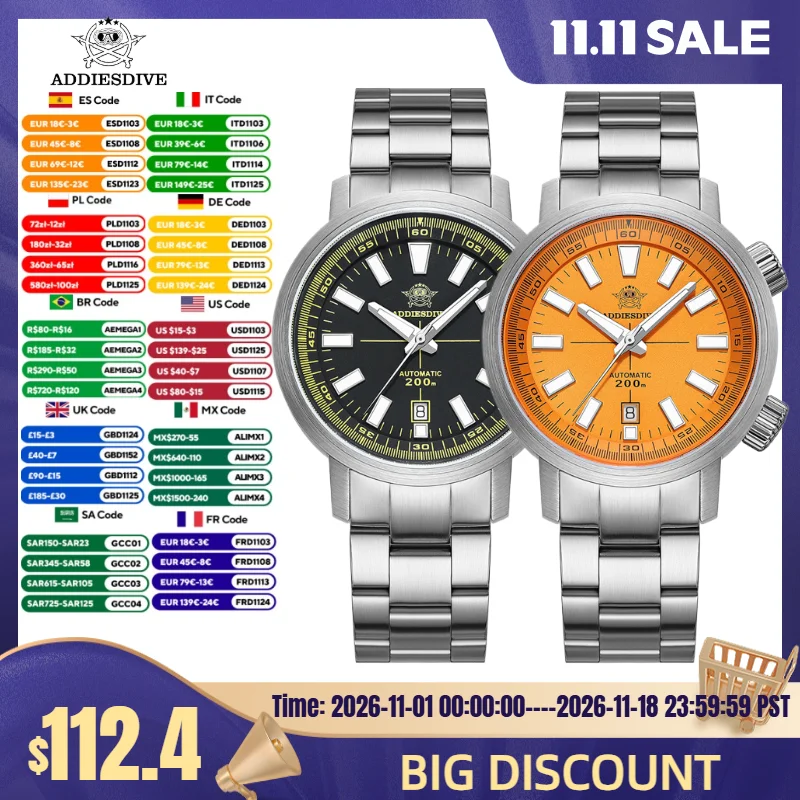 Men Mechanical Watch Sapphire Crystal - Reloj Mecánico Automático ADDIESDIVE AD2093 de