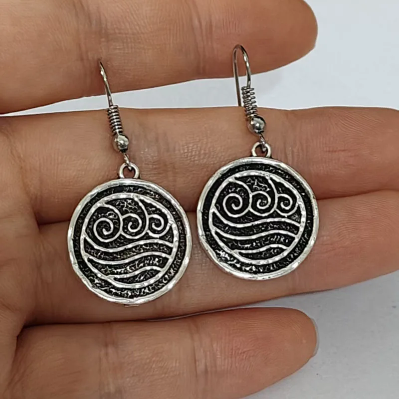 1pair Round The Last Airbender Air Fire Earth Water Elements Lotus Amulet Earring