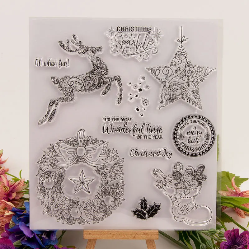 

Clear Rubber Stamps ScrapbookingChristmas elk and boots Sheet Silicone Seals Craft Stencil Stamps Paper Card Making Template