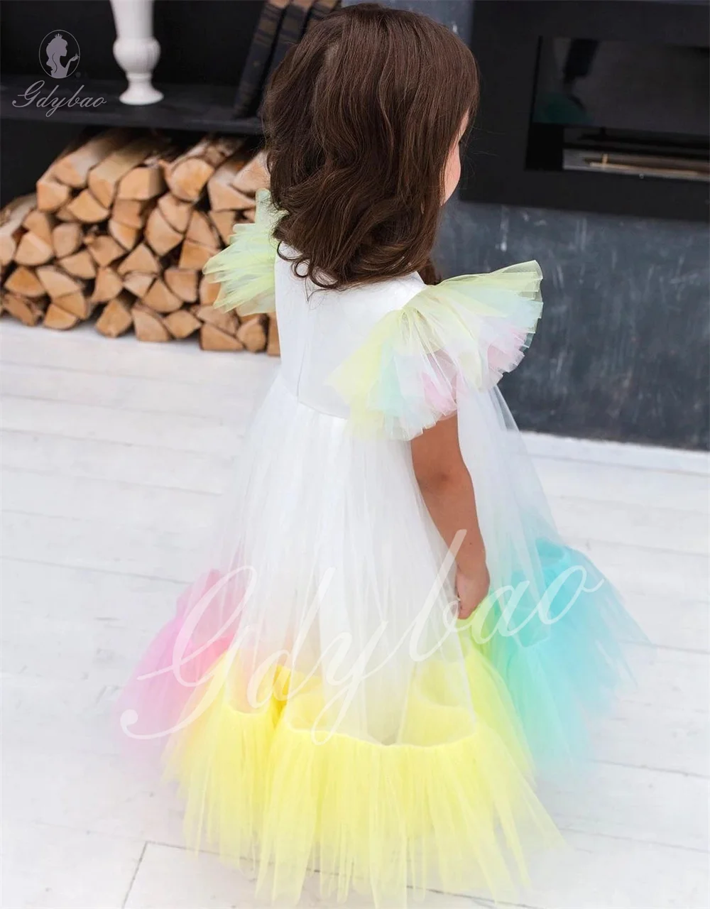 Cute Multi-Color A-Line Tulle Flower Girl Dress  Wedding Dress Girls Long Puffy Simple First Communion Birthday Customization