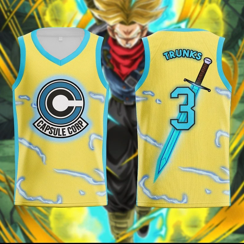Camiseta de Baloncesto de Trunks Saiyan de Bandai, Dragon Ball Z, Anime, Chaleco Deportivo para Adultos y Niños, Verano, Secado Rápido, Suave, Cómodo y Ligero