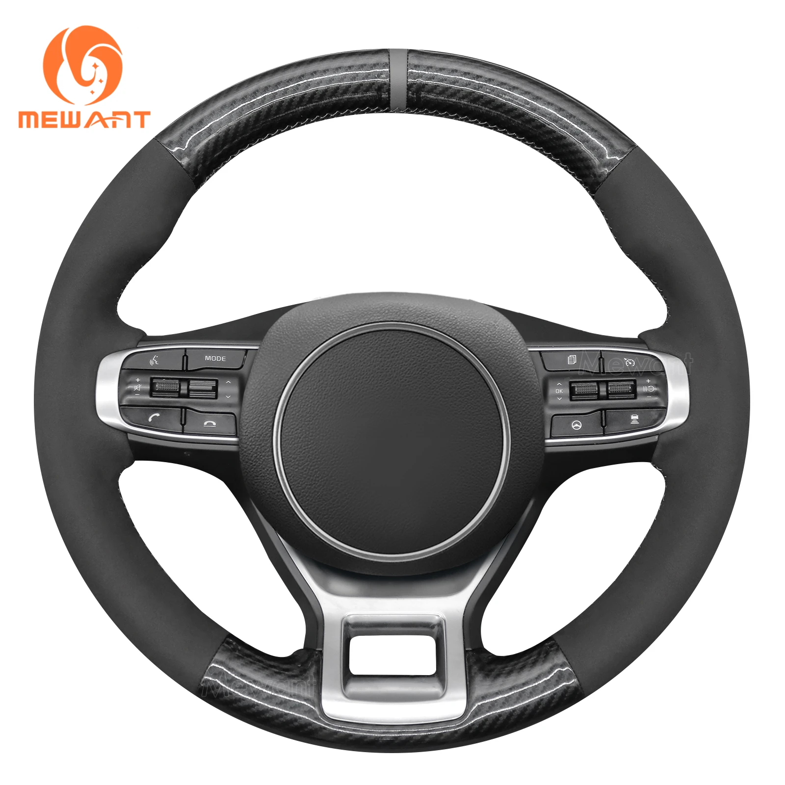 Mewant Carbon Fiber Suede Car Steering Wheel Cover for Kia Sportage 2022-2023 / K5 (GT/GT-Line) 2021-2022