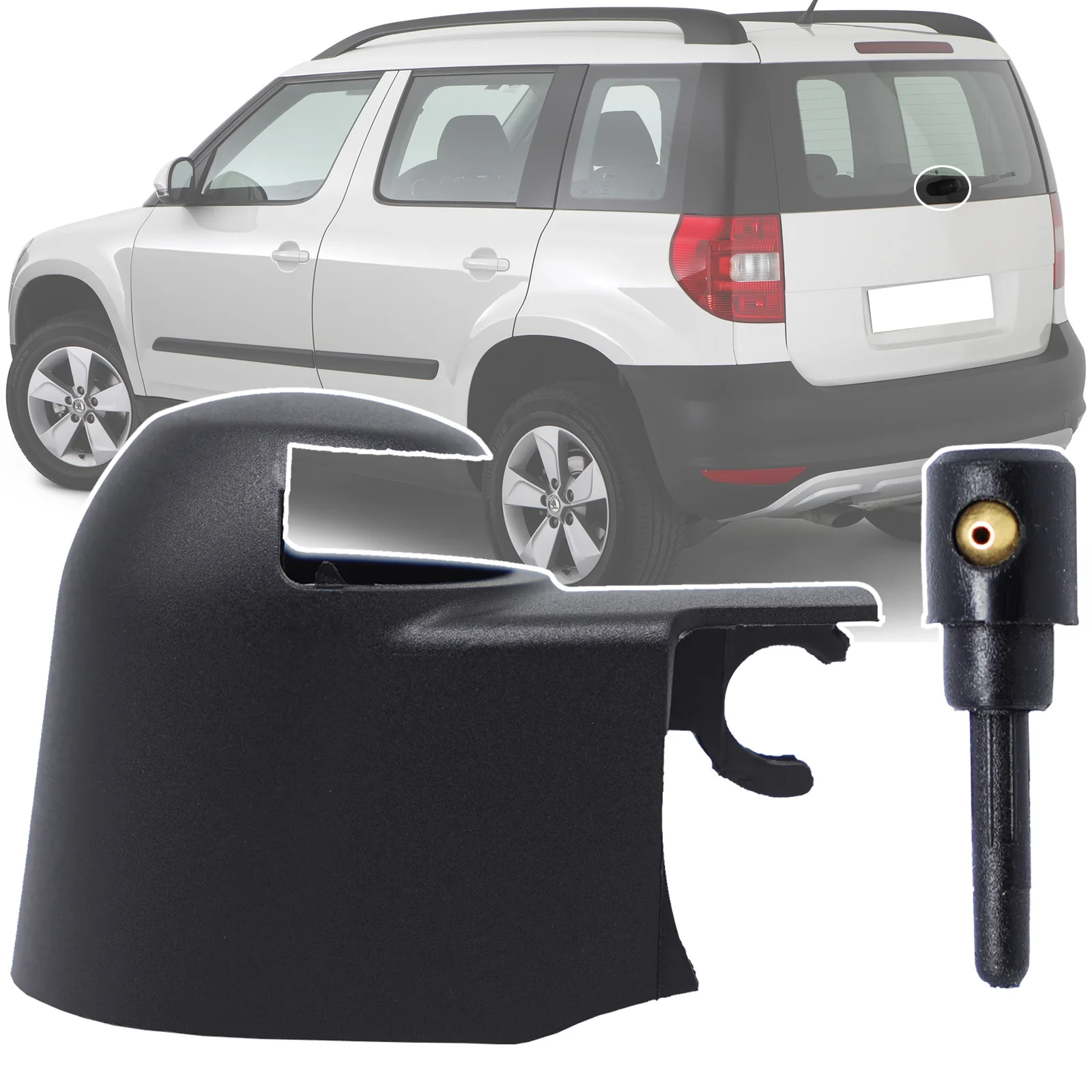 Cubierta del brazo del limpiaparabrisas trasero, tapa del perno basculante, boquilla de chorro limpiaparabrisas para Skoda Fabia Combi Roomster 5J Praktik Yeti 5L 2009 2010 - 2013 2014