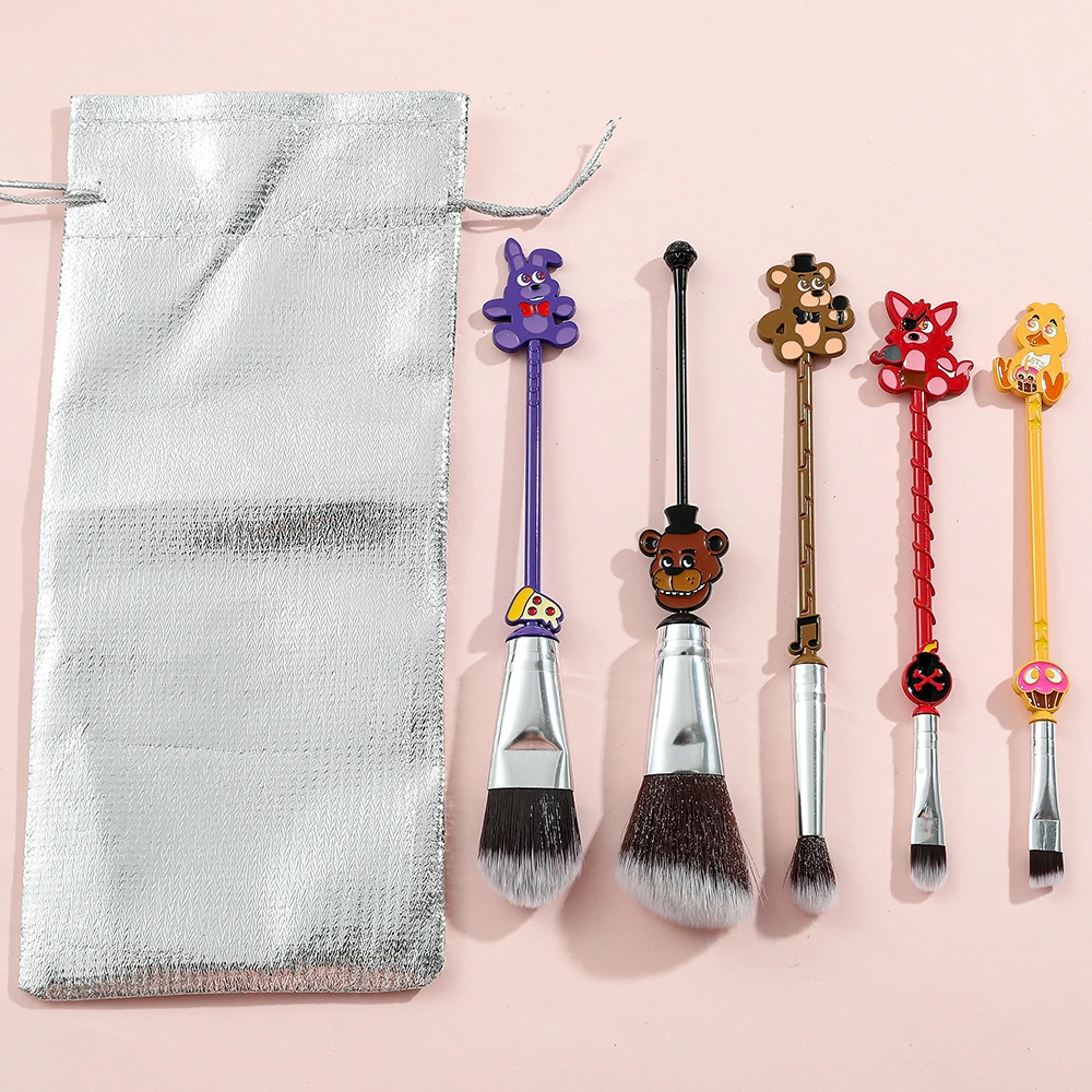 여성용 5 박 프레디 만화 메이크업 브러쉬, 부드럽고 푹신한 아이섀도우 하이라이터, 컨투어 블러쉬 메이크업 도구, 가방 포함, 5 개