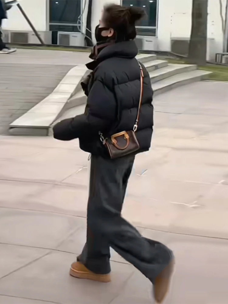 

Черная короткая пуховая куртка для женщин: повседневная, свободного кроя, теплая верхняя одежда, хлопковое пальто, зимняя новинка, универсальная модель