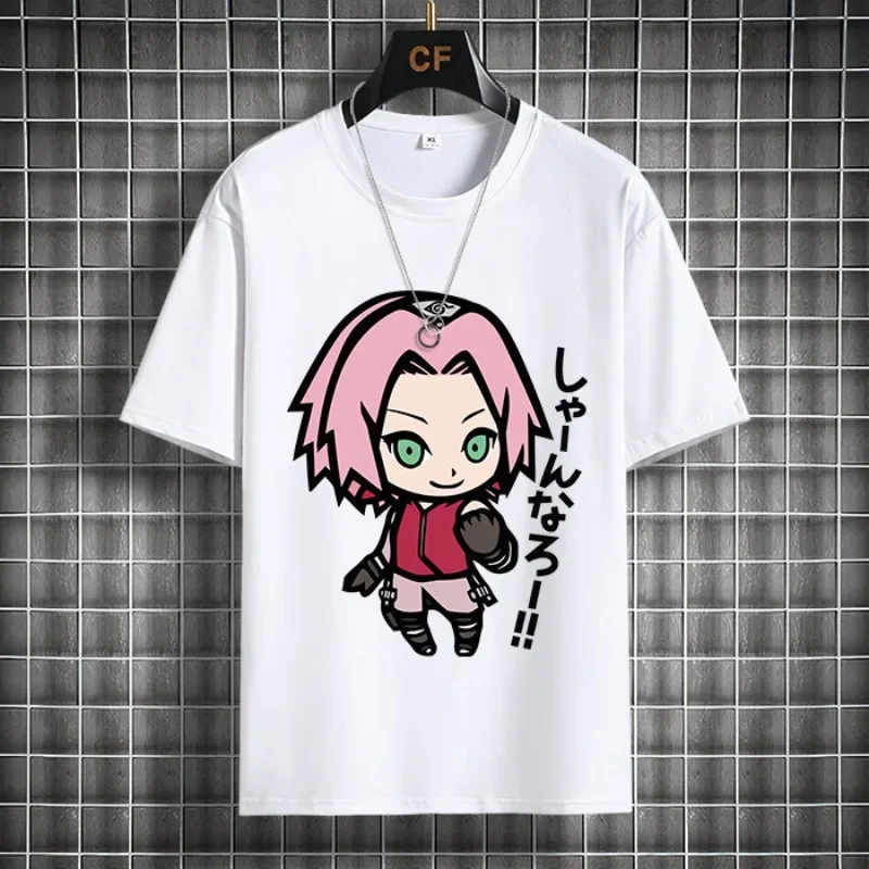 Naruto Casual White Children's T-shirt Summer New Anime Peripheral Printed Parent-child Outfit Pure Cotton Fashionable T-shirt
