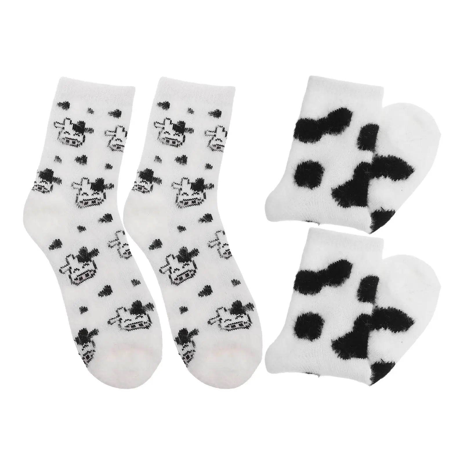 2 paires de chaussettes en forme de vache, accessoires chauds, Tube en fourrure, mignonnes et pelucheuses pour femmes, en peluche épaisse, pour l'hiver