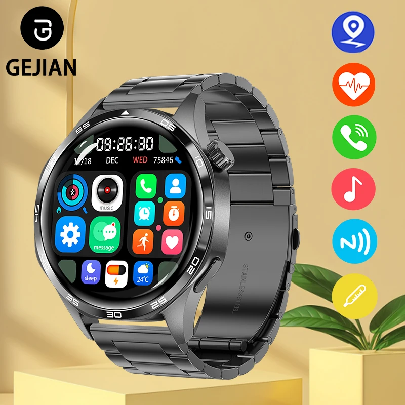 

Новые мужские умные часы 5.0 с поддержкой Bluetooth-вызовов, функция GPS, часы NFC, мониторинг сердечного ритма, здоровья, 1,53-дюймовые умные часы