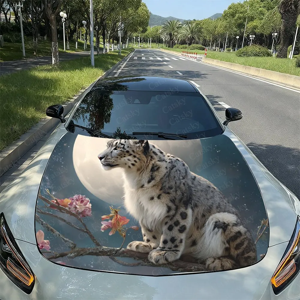 

The Snow Leopard On The Branch Car Hood Vinyl Wrap Sticker - Waterproof Self-Adhesive Decal, Universal Car Surface Protection Co