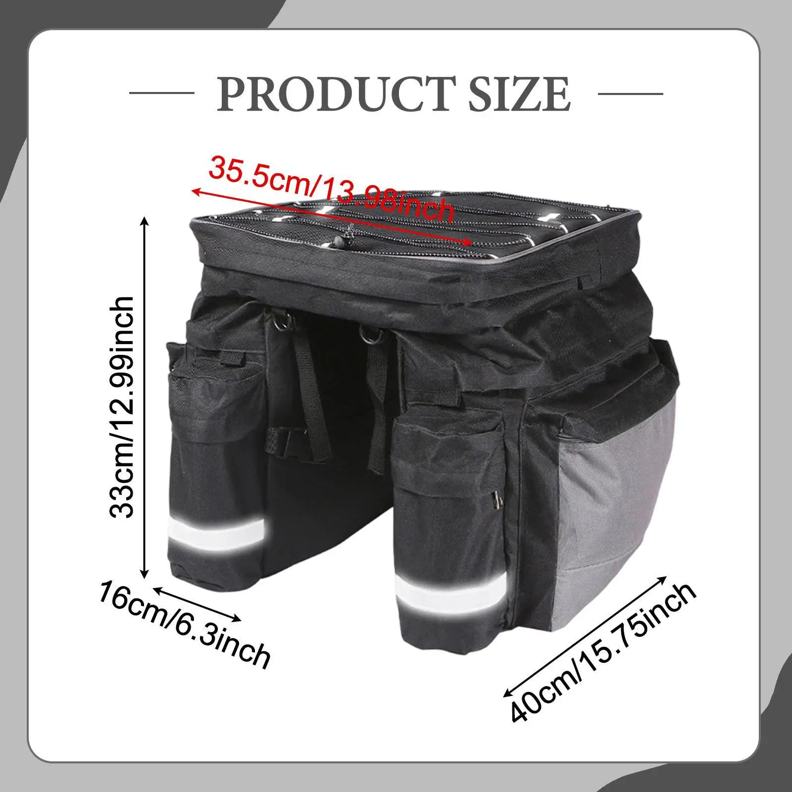 

Rear Rack Bike Pannier Bag Black Polyester Saddle Bag Reflective Strips for Urban Cycling and Travel