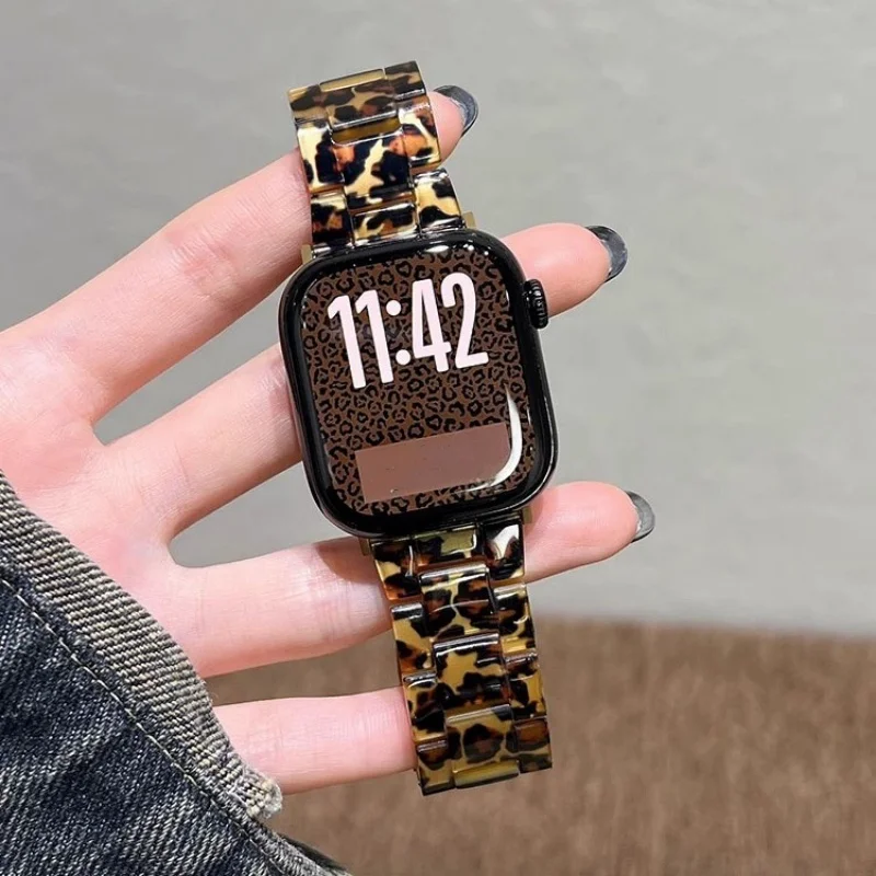 New Stylish Resin Leopard Print Strap For Apple Watch 10 Ultra 9 8 Cute Band For iwatch 42mm 46mm 49mm 45 40 41 44 Holiday Gift