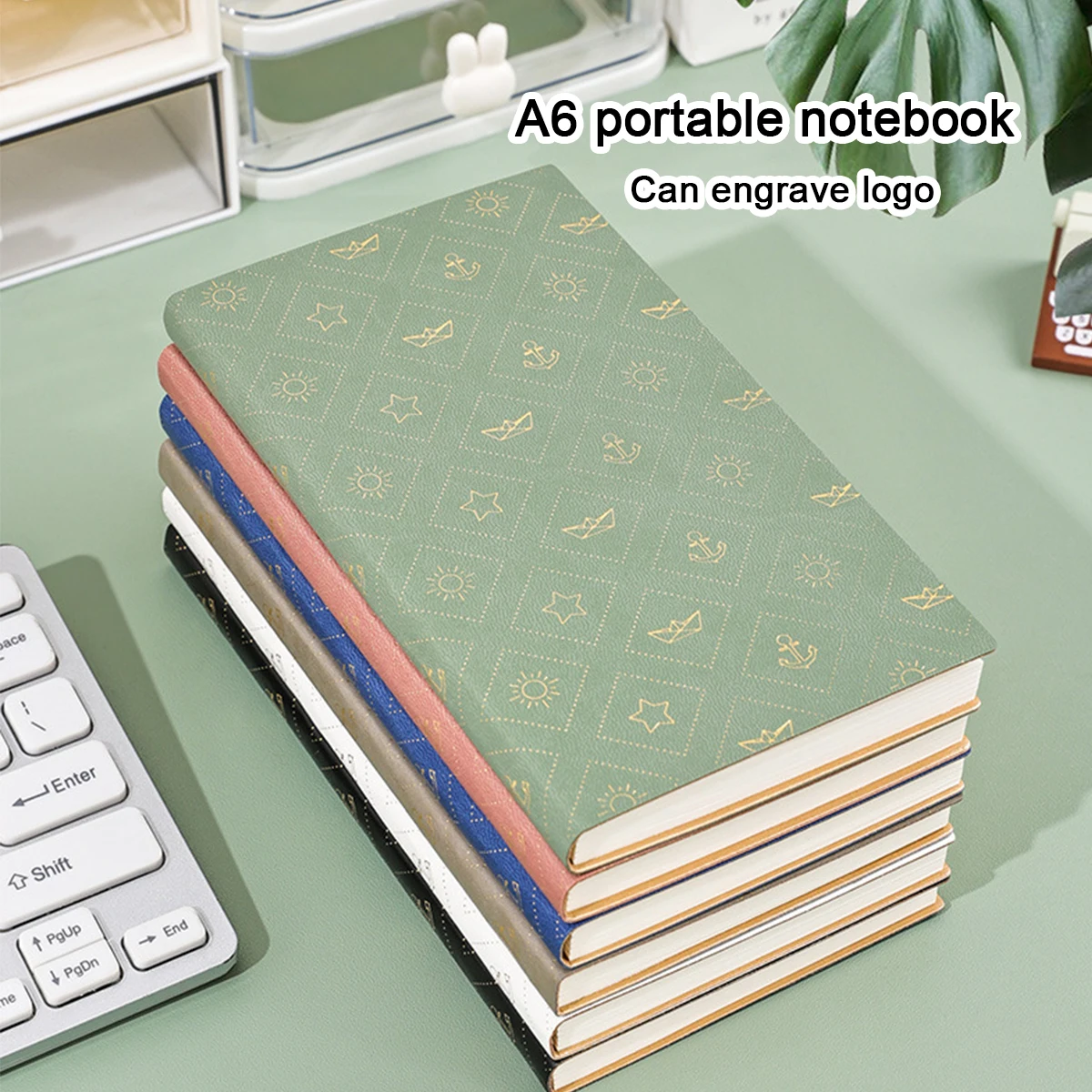 (Can Engrave Logo) A6 sSmall Thick Leather Student Notebook, Diary, Work Notepad, Business Meeting Record Book, Memo