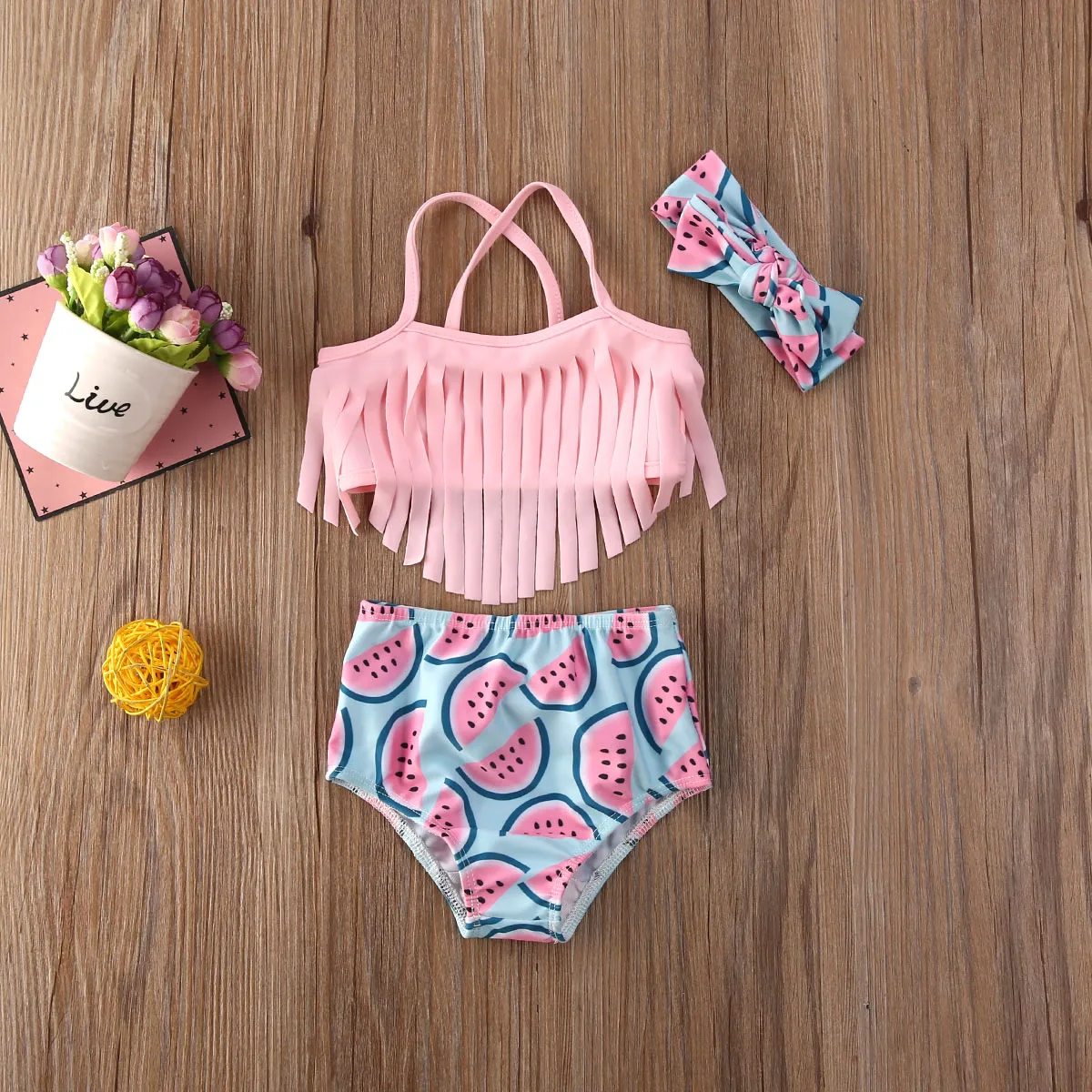 Baby Girl Swimming Suit 2pcs Bikini Set Tassels Floral Watermelon Swimsuit Halter Bathing Suit Outfits Summer 6-9 Months