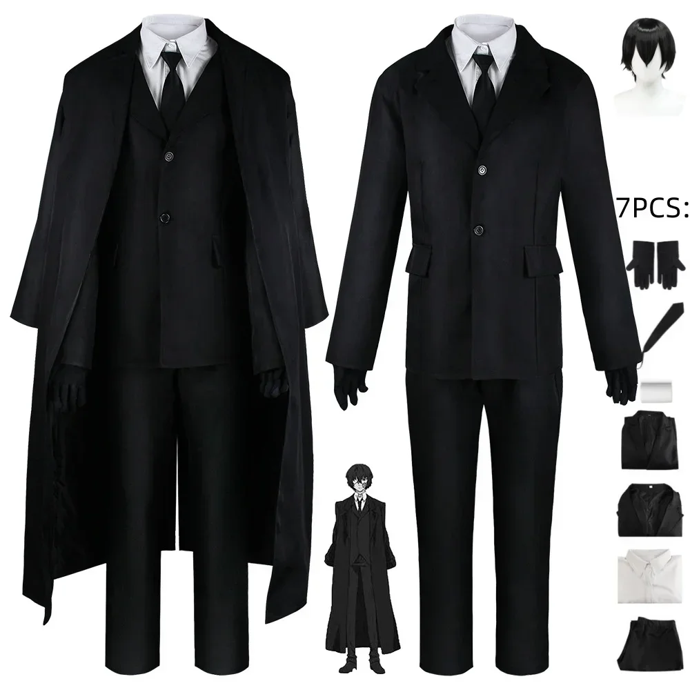 Anime Bungo Stray Dogs Dazai Osamu Yosano Akiko Cosplay Costumes Wig Men Uniform Windbreaker Coat Shirt Pants Suit Halloween