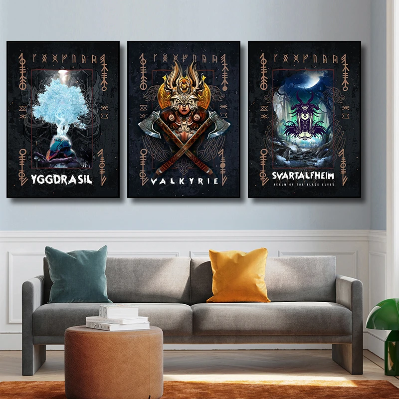 Norse Mythology Asgard God Poster Canvas Wall Painting Art Pictures Odin Thor Wall Art Home for Living Room Decoration Cuadros