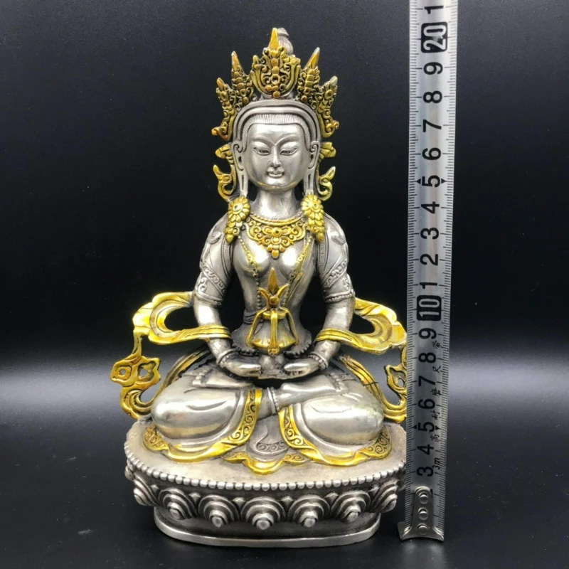 Silver-plated White Copper Great Sun Buddha Statue Vajra Buddha Sculpture of Tantric Buddhism Home Decoration Feng Shui Ornament