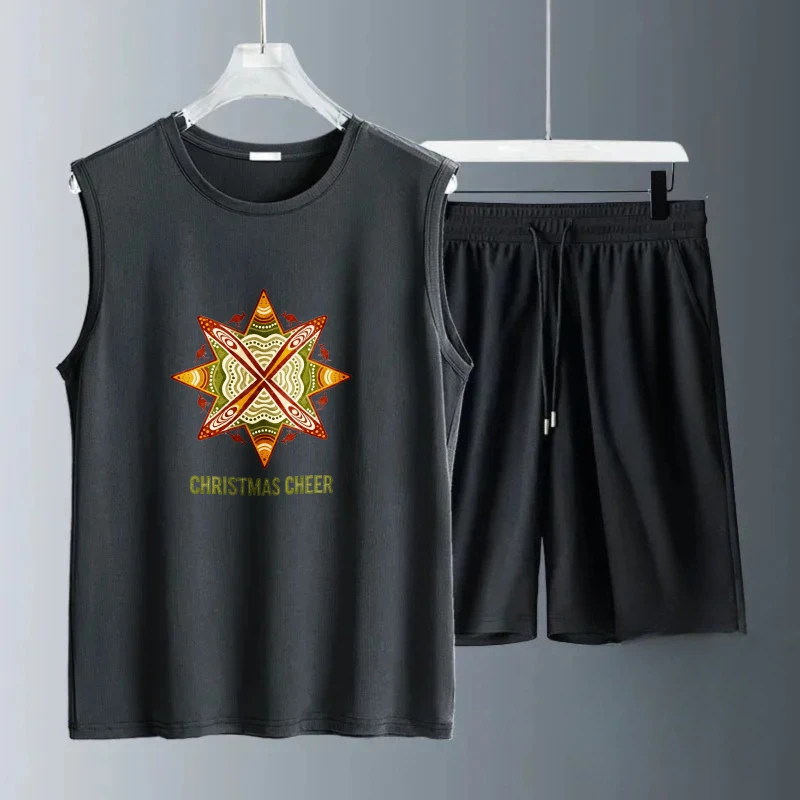 أطقم ملابس رجالية بدون أكمام ملابس رجالية Summe بوليستر بأكمام قصيرة + شورتات موضة بدلات رجالية أطقم رجالية جديدة قابلة للتنفس