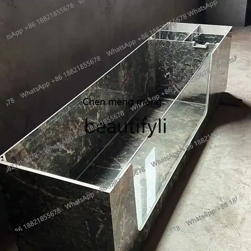 

Rock slab fish pond large tank outdoor landscape courtyard filter tank with glass landscaping water floor tank