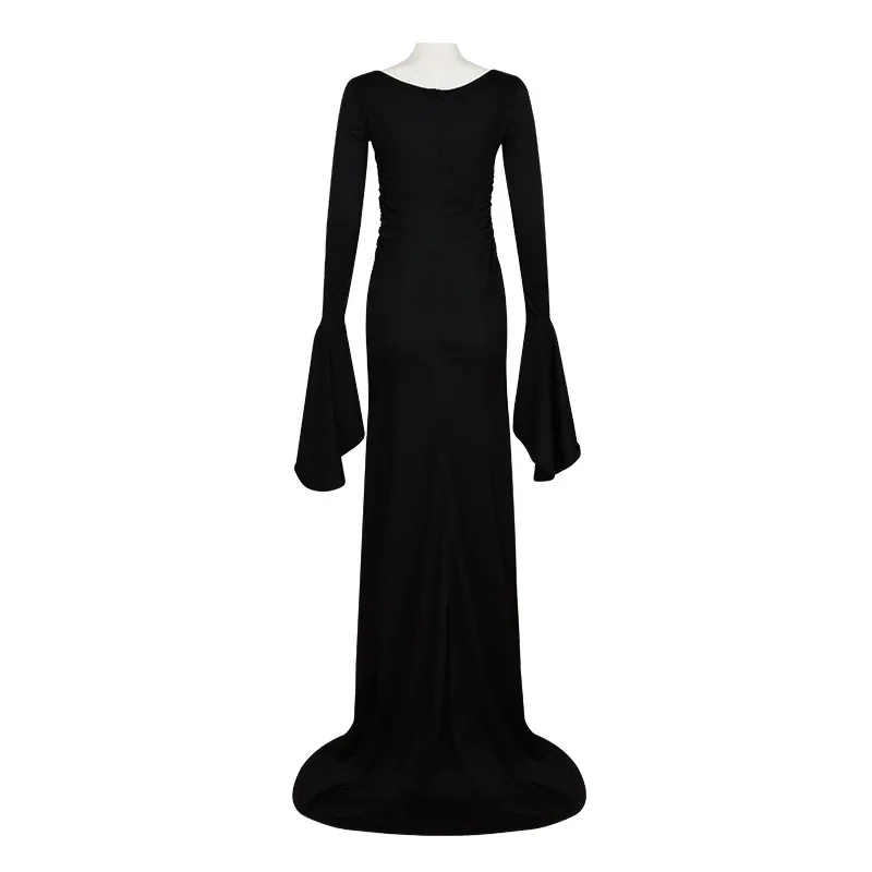 Morticia Cosplay Costume Wig Black Sexy Up Slim Party Evening Dress For Women Halloween Carnival banquet Woman Clothes