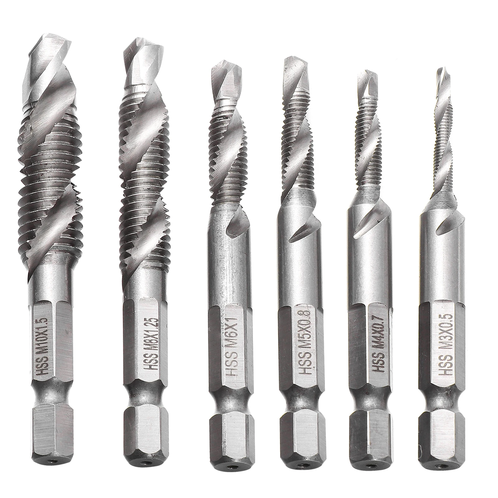 

6pcs Spiral Tap Drill Bits Metric Thread High Speed Steel Titanium Coated Durable One Copper Brass Aluminum Plastic