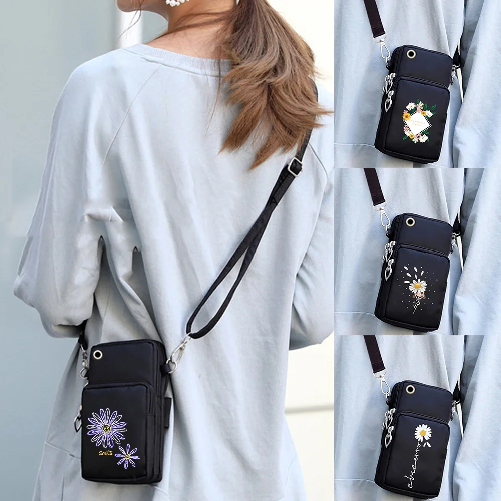 

Mini Mobile Phone Case Bag Daisy Pattern Shoulder Bag Women Crossbody Bag Universal for Xiaomi/ IPhone Coin Purses Sport Arm Bag