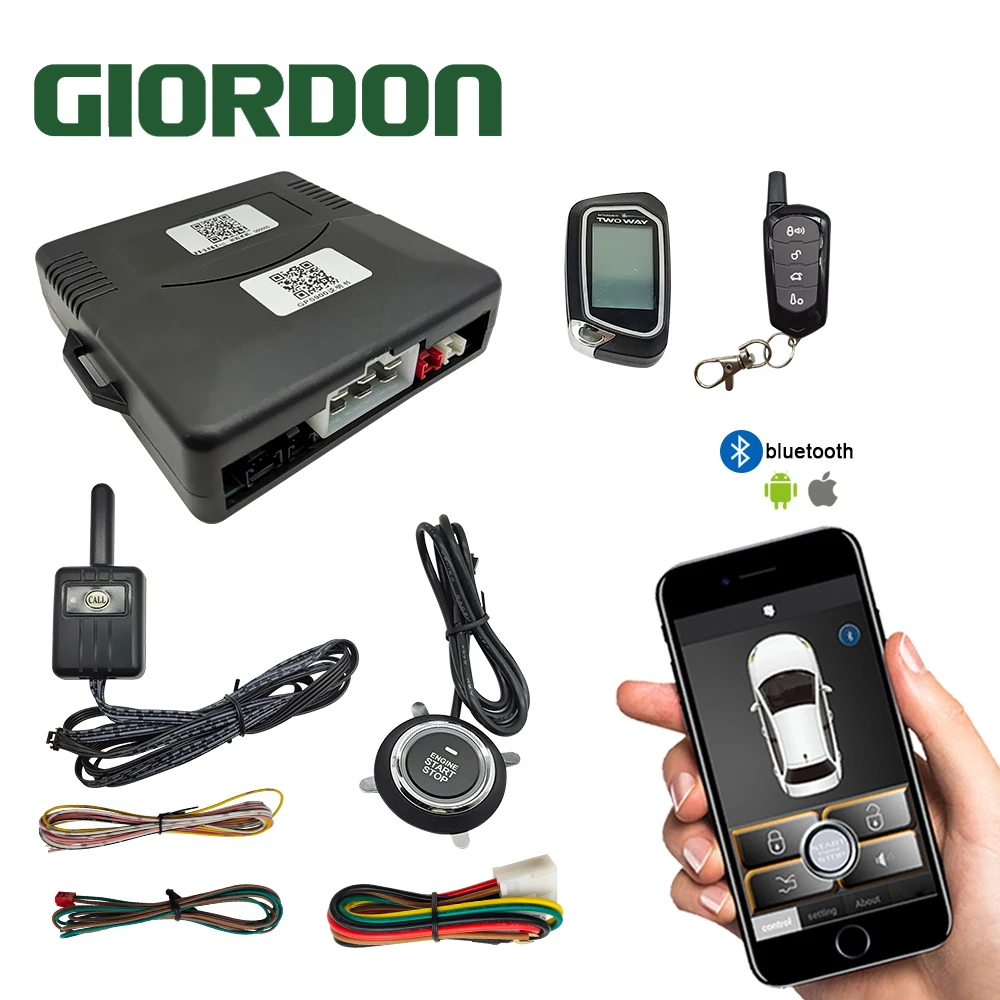 GIORDON LCD Remote Controller For Two Way Car Alarm PKE APP Phone Remote Start Car Engine Car Alarm Push 2021 version