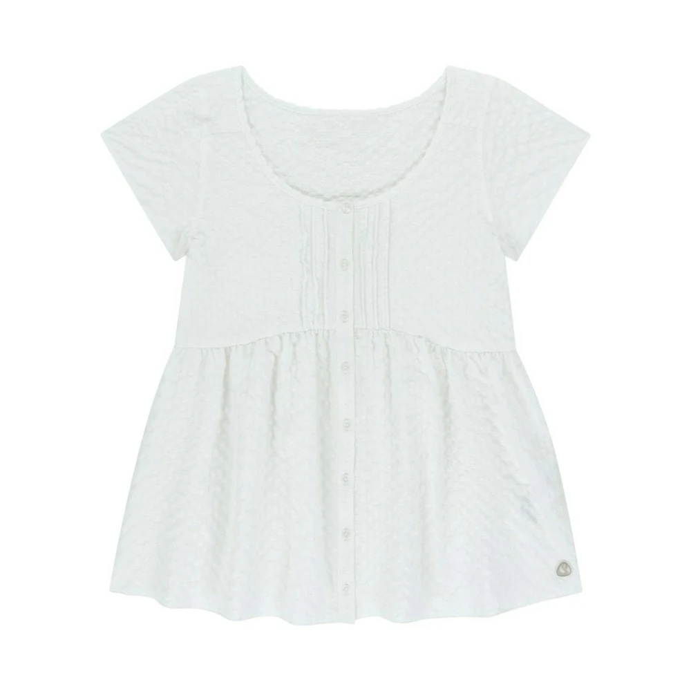 

KUSAHIKI 2025 Pleated Short Sleeved Round Neck Spicy Girl Y2k Top Sweet Causal Doll Shirt