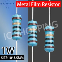 20 peças 1w resistor de filme de metal anel de cinco cores resistor de potência 0.1 ~ 1m 2 4.7 10r 47 100 220 360 470 1k 2.2k 10k 22k 4.7k 100k ohm