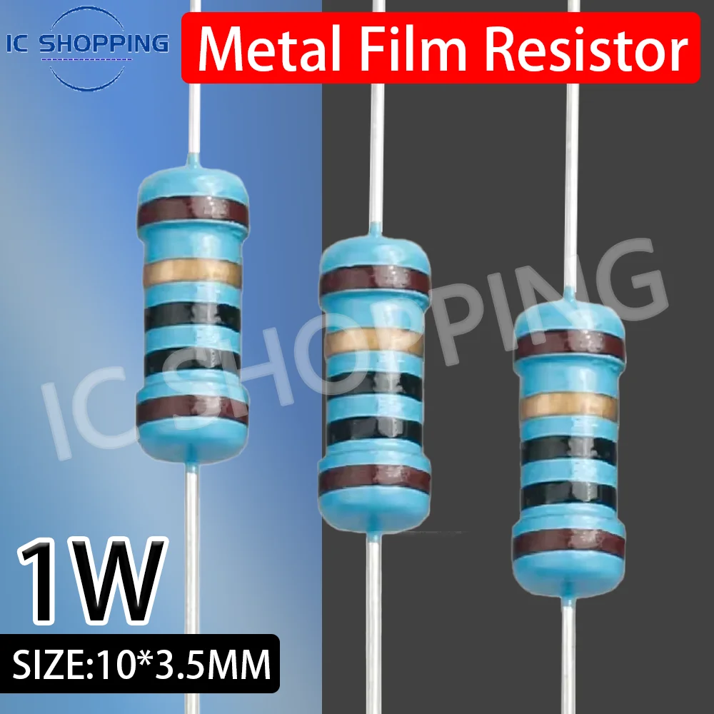 20PCS 1W Rezystor z folii metalowej Pięciokolorowy rezystor pierścieniowy 0.1~1M 2 4.7 10R 47 100 220 360 470 1K 2.2K 10K 22K 4.7K 100K Ohm