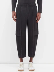 Pantaloni cargo da uomo a pieghe Miyake Pantaloni dritti a pieghe Salopette ampia da uomo Pantaloni larghi neri Pantaloni streetwear casual alla moda