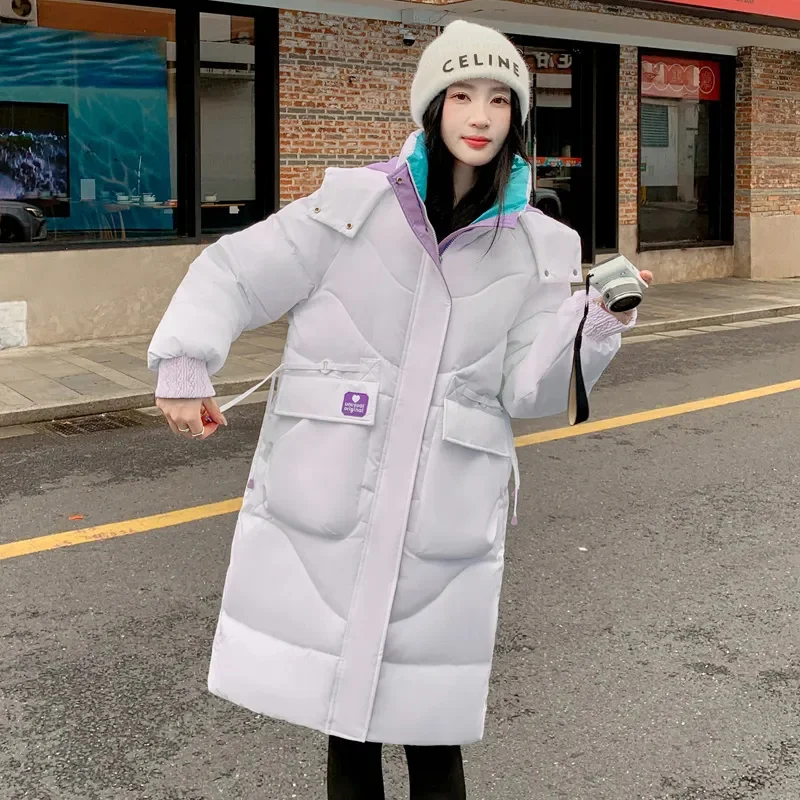 Oversized Winter Hooded Parker Women Down Jacket 2024 New Thicken Cotton Padded Coat Fashion Long Overcoat Female Warm Parkas