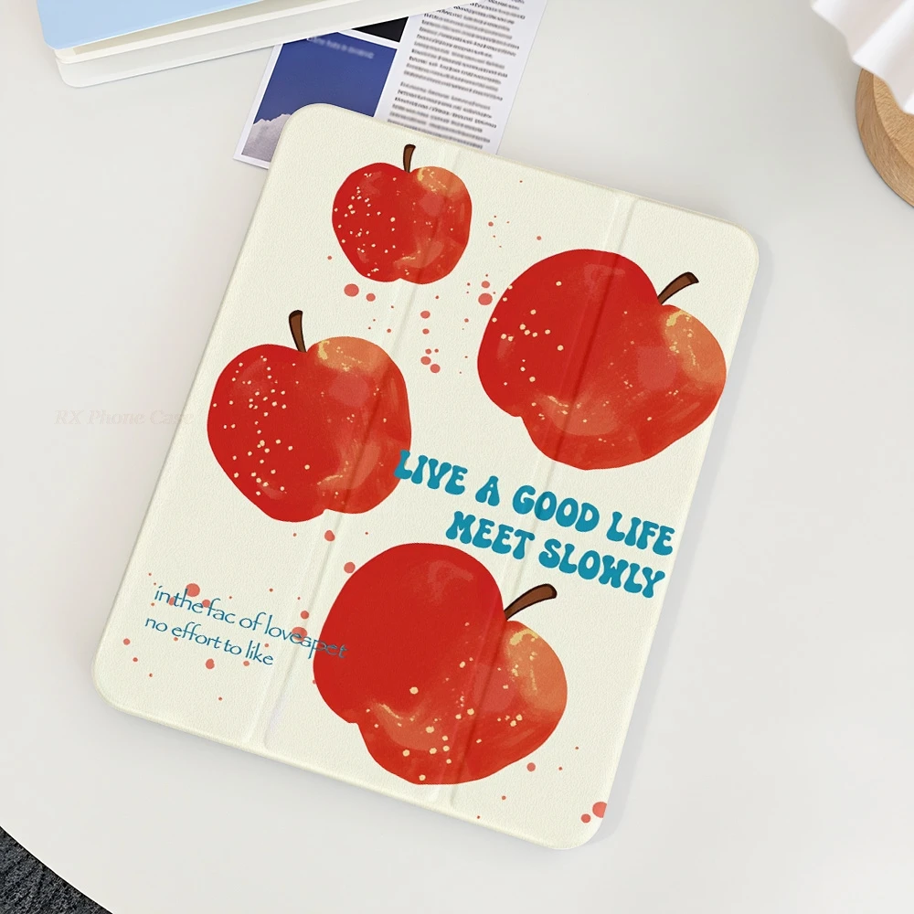 Vintage Red Apple Table Case For Samsung Tab S9 Plus S9 FE Plus S10 Plus A9 A11 Plus S7Plus S8Plus A8 S7 FE S6 Lite 3 fold Stand