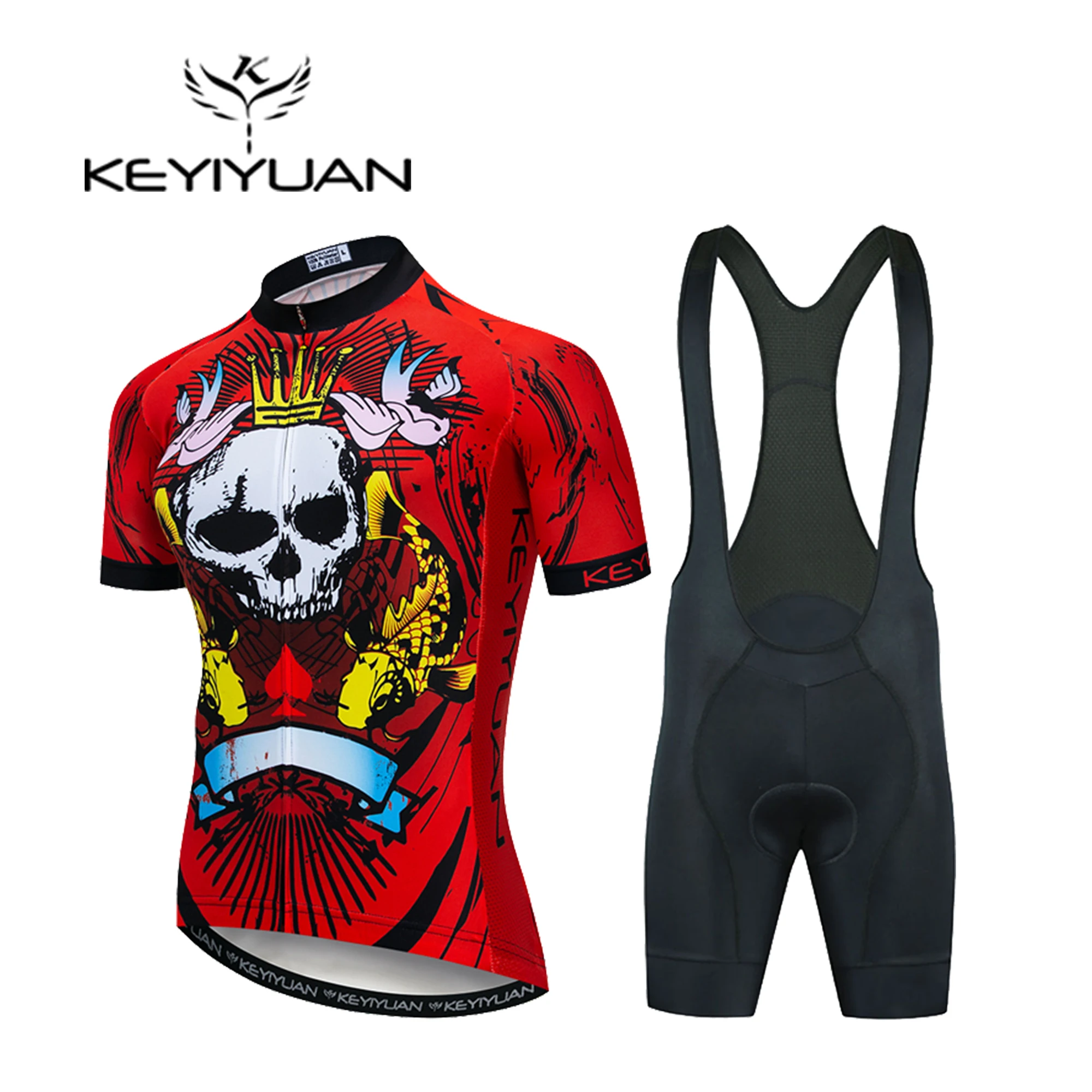 KEYIYUAN Men's Summer Red And White Round Neck Mesh Wild 20D Gel MTB Conjunto De Ciclismo KYY021