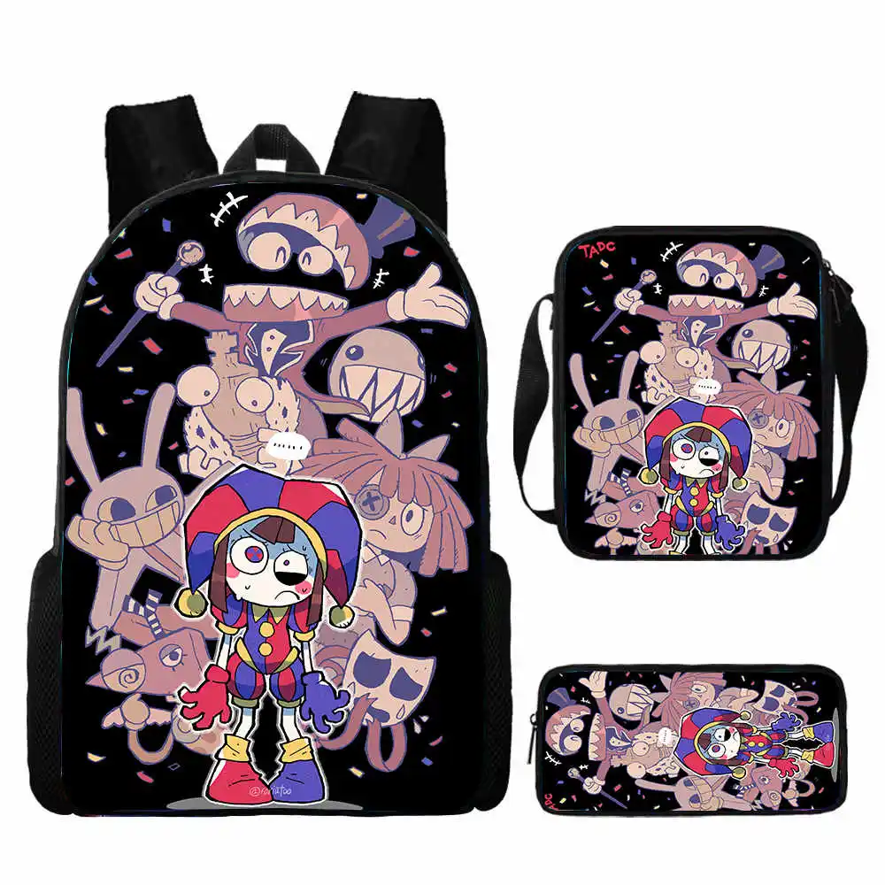 

3Pcs Set Digital Circus Prints Backpack with Shoulder bag Pencil case Anime Game School Bag Custom add with Your Logo or Photo