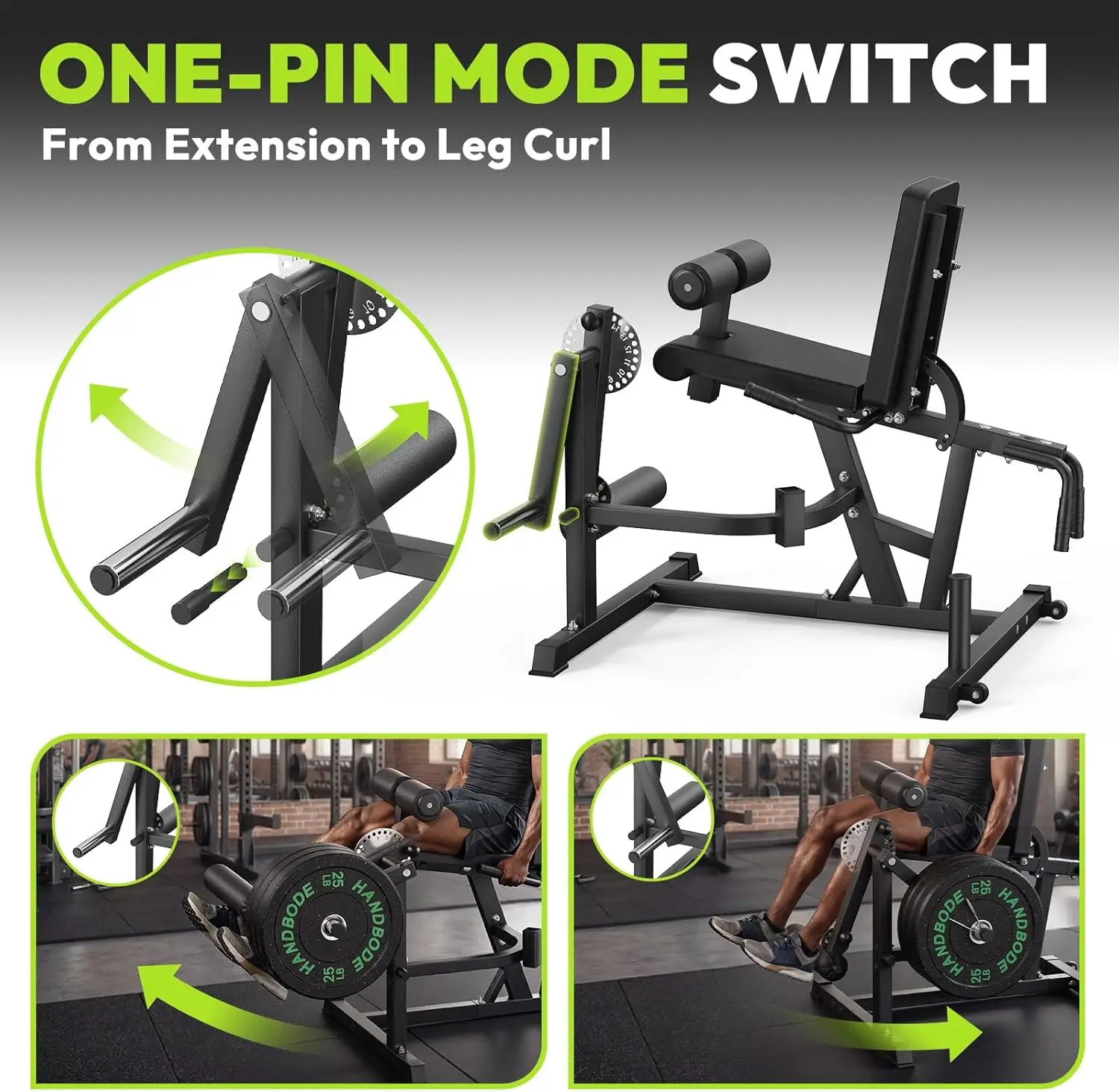 Adjustable 8-in-1 Plate-Loaded Lower Body Workout Machine, Leg Extension and Hamstring Curl Bench with 1000 LB Capacity, Home Gym Leg Equipment Compatible with 1” and 2” Weight Plates view 4