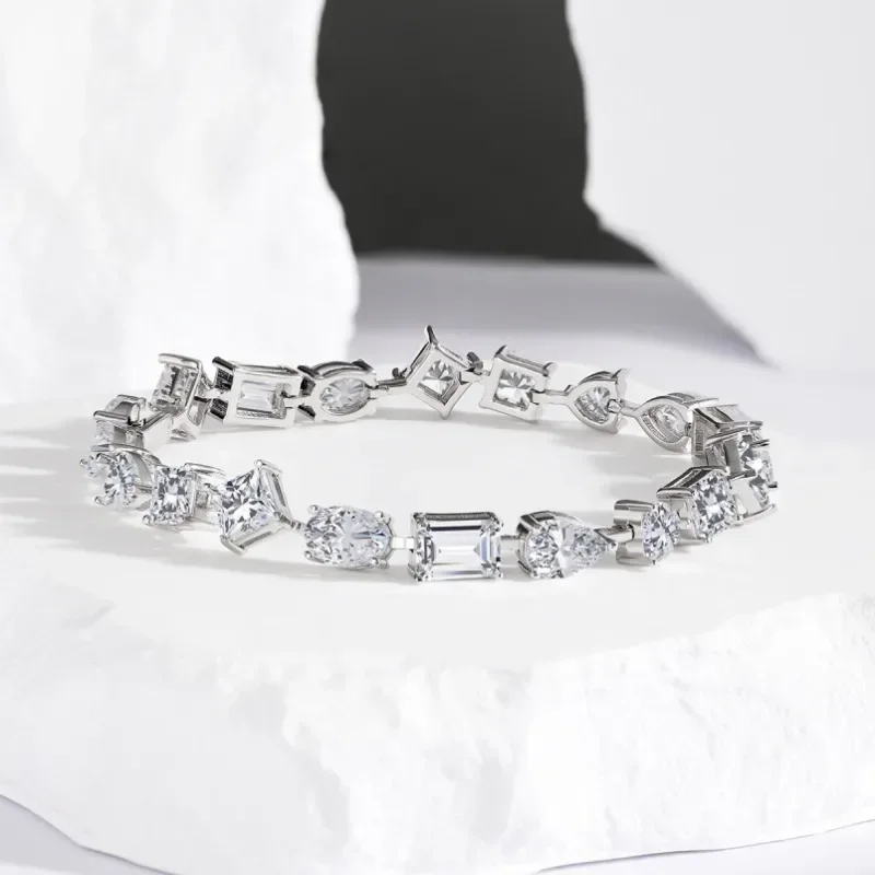 Shining U S925 Silver Fancy Shape Full Diamond Bracelet for Women Fine Jewelry Birthday Gift