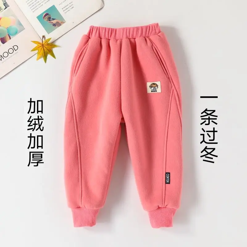 

New Boys' and Girls' Cotton Pants Double-Layer Fleece-Lined Thickened Children's Ankle Banded Pants Winter Warm Long Trousers