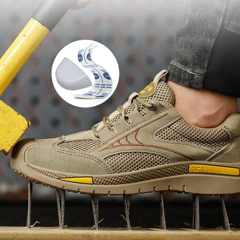 Men's Steel Toe Work Safety Shoes Lightweight Breathable Anti-smashing Work Shoes Male Boots Slip on Casual Sneaker Men Shoes 46