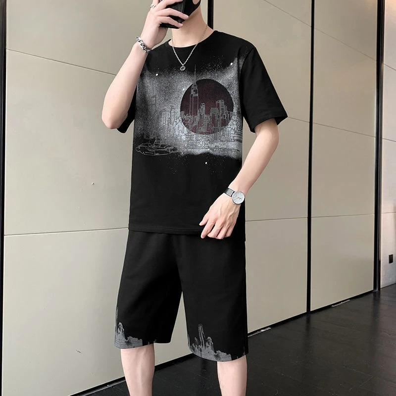 

T-shirts Shorts Suits for Men No Logo Sports Man Sets Outfits Tee Trendy Two Piece Set Original Brands Casual Korean Style 2025